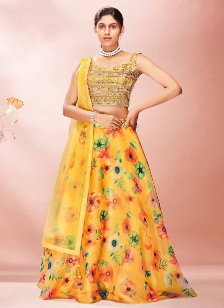 Yellow Colour ARYA FLORAL 5 Fancy Party Wear Printed Designer Lahenga Choli Collection 13002